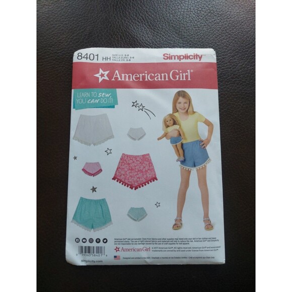 Simplicity American Girl Pattern 8401 18" Doll and Girl's Shorts Learn to Sew - Picture 1 of 11